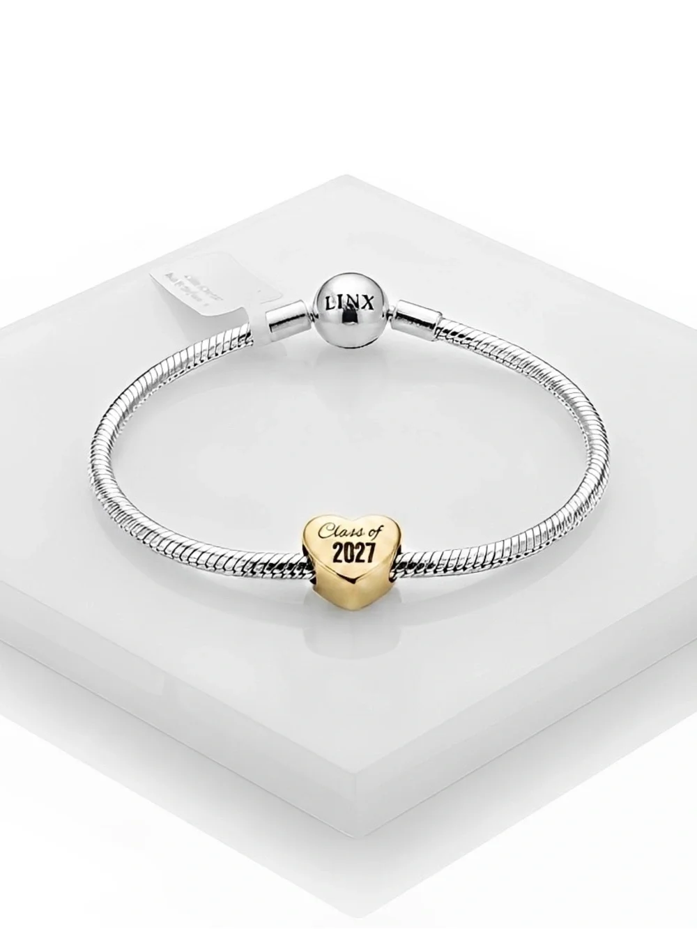 Linx Snake Chain Bracelet with Class of 2027 Graduation Heart Charm